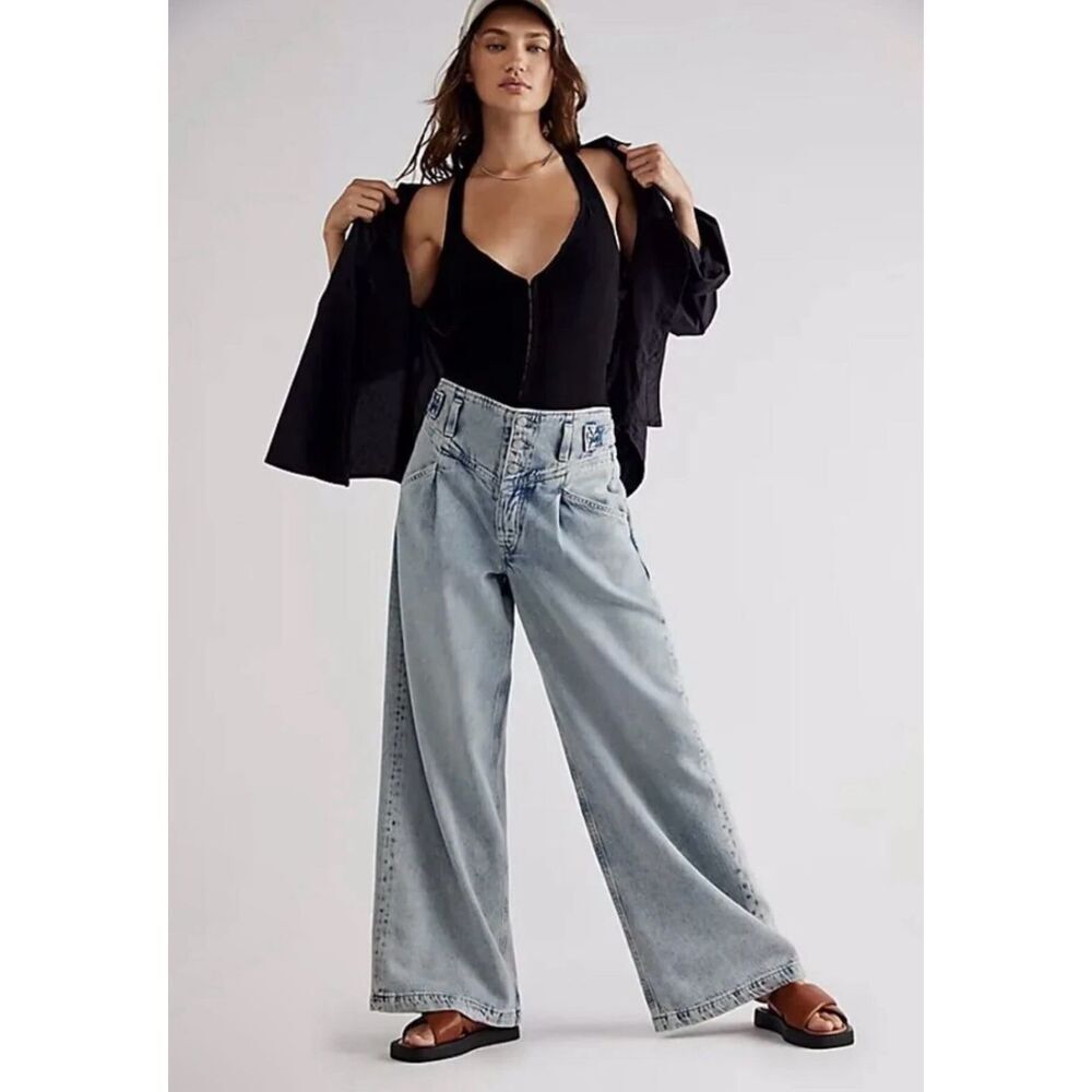 Care FP Super Sweeper Button Fly Wide-Leg Flood Jeans sz M - Picture 2 of 11
